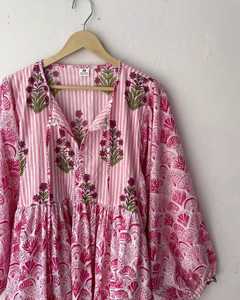Vestido Midi Holgado Bohemio con Estampado Floral Premium, Mangas Abullonadas, 100% Algodón, Ropa Casual de Verano - Product Image 2