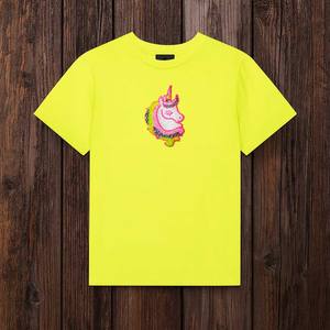 Sparkling <b>Sequined</b> Unicorn Cartoon Patch Streetwear Yellow Silk/Cotton Tee - Product Image 1