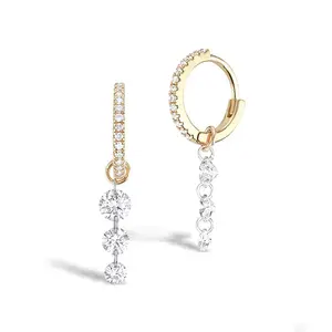 White Diamond Jewelry Fashion 18K Gold Hoop 925 Sterling Silver Drop Earrings Women