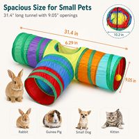 Tunnel pliable 3 voies pour lapins avec jouet interactif à suspendre, abri pliable pour lapins, tunnel de jeu pour petits animaux