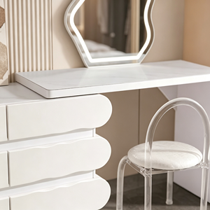 Ensemble de coiffeuse moderne avec miroir éclairé, armoire blanche et chaise en acrylique, table de maquillage pour chambre à coucher - Product Image 3