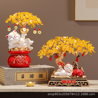 Nouvelle Décoration Créative en Résine Époxy : Chat Porte-Bonheur Sculpté, Sac d'Argent et Arbre de la Fortune pour Salon, Entrée, Meuble TV, Bureau