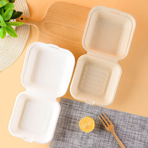 Kotak Hamburger Bagasse Sekali Pakai Biodegradable Tahan Air Kapasitas 450ml Dapat Digunakan di Microwave 120C Dapat Dibekukan -20C untuk Makanan Bawa Pulang - Product Image 2