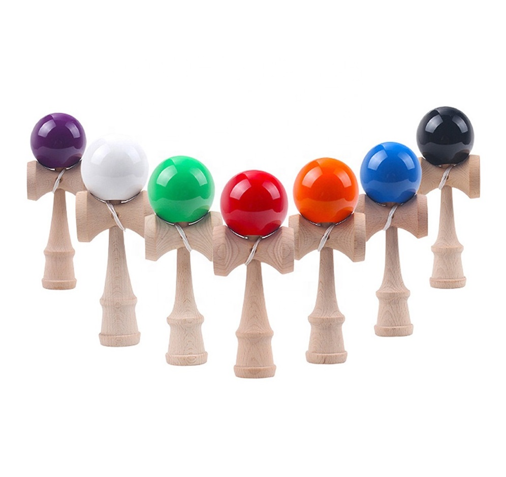 Kendama Manufacturer Kendama Beech Wood Toy Face Wood Kendama Toy Pro Model Rubber Paint Ball with Extra String Strengthens