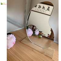 Miroir de maquillage Art Déco pour salle de bain avec support en bambou naturel, portable, à poser sur table/bureau/comptoir, origine Fujian