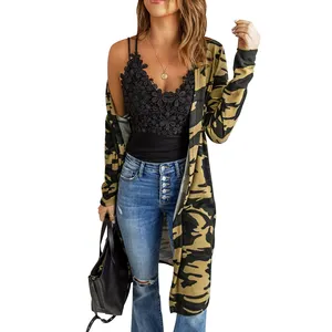 Bulk in stock ready to ship wholesale women light weight open front printed long cardigan