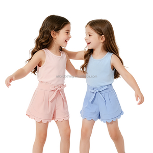 <b>Kids</b> Girls Yoga Solid-color Shorts with <b>Drawstring</b> Waist Custom Logo Breathable Solid Color Ruffle Hem OEM ODM - Product Image 2