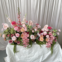 ML Supplies Karangan Bunga Mawar Pink Modern Buatan Tangan dengan Anggrek Hijau Hydrangea Panjang dari Sutra Buatan 4ft untuk Dekorasi Pernikahan.