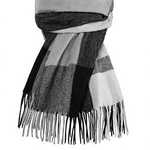 Women Reversible <b>Wool</b> Checkered Long <b>Scarf</b> With Tassel Fringe Winter Fashion Accessory For Daily Wear - Product Image 6