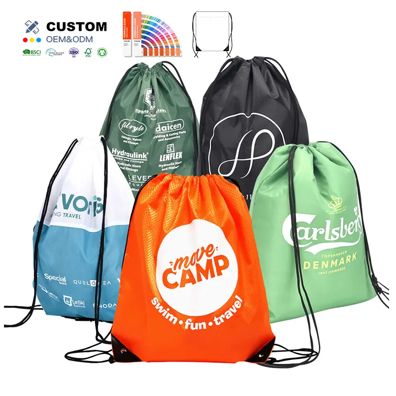 Yüksek kaliteli Polyester İpli spor sırt çantası spor çanta su geçirmez özel Logo promosyon spor İpli çanta