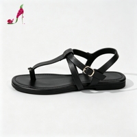 Sandales plates à lanières en T pour femmes, style rétro, avec boucle de cheville réglable, en similicuir, pour les sorties quotidiennes, dessus en PU souple, chaussures d'été OEM