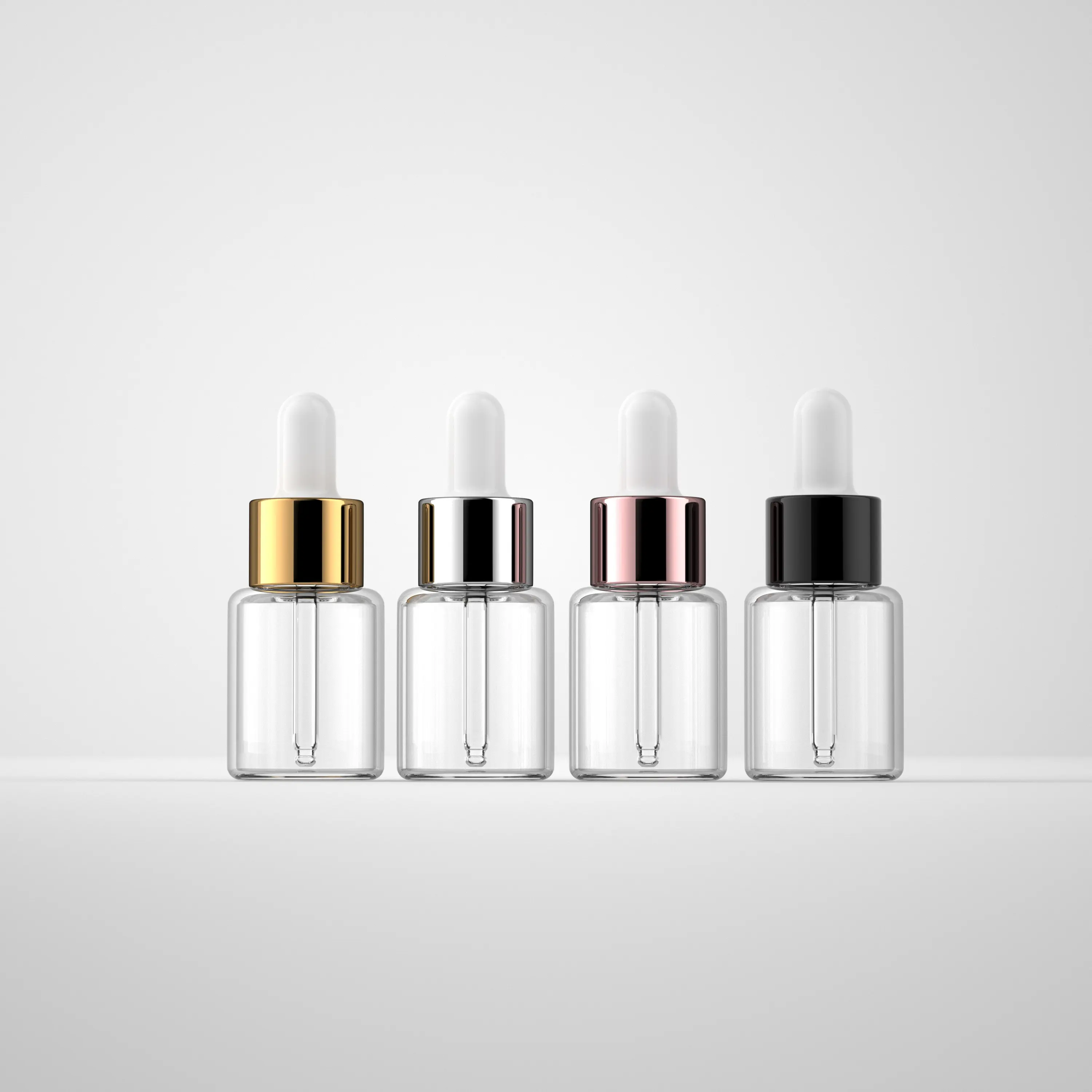 정연한 어깨 15ml 서리 개인 배려 유효한 명확한 알루미늄 모자 로즈 금 뚜껑을 가진 유리제 점적기 병 혈청 병