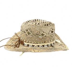 Chapeau de cowboy en paille J357 CD, tissé à la main en paille naturelle, visière pare-soleil, ceinture réglable, unisexe, pour activités de plein air, pêche, voyage, style décontracté - Product Image 4