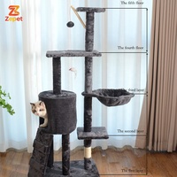 Arbre à chat grand format moderne avec maisonnette, plateforme de saut et poteau en sisal sur support en bois