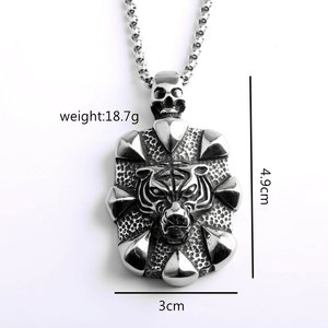 Collier pour homme en acier inoxydable avec pendentif tête de tigre, design à pointes, style punk, bijoux - Product Image 5