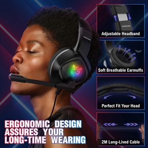 Auriculares <span class=keywords><strong>ONIKUMA</strong></span> <span class=keywords><strong>K19</strong></span> RGB con luz LED, sonido envolvente 7,1, cancelación de ruido, auriculares con micrófono para juegos para o PS4 PS5 XBOX PC Gamer - Product Image 2