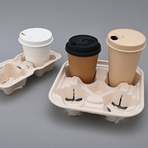 <strong>Disposable</strong> Takeaway Pulp <strong>Cup</strong> <strong>Holders</strong> Milk Tea Coffee Anti-Tip Paper Tray Base Biodegradable Non-removable Four <strong>Cup</strong> <strong>Holders</strong> - Product Image 3