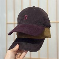 Gorra de béisbol de pana estilo coreano, otoño/invierno, 6 paneles, ajustable, corona suave, diseño con letra S cepillada, estilo casual/deportivo