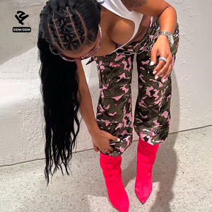 T8034 Clothing Manufacturers <strong>Women</strong> Camouflage <strong>Cargo</strong> Pants Straight Wide Leg <strong>Trousers</strong> With Pockets Streetwear Designer Clothes - Product Image 4