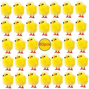 36ชิ้นลูกไก่ขนปุยสีเหลืองขนาดเล็ก4ซม. สำหรับหมวกอีสเตอร์หมวกไข่ล่าของเล่นฟิลเลอร์ตกแต่งงานปาร์ตี้และแต่งหน้าเค้ก