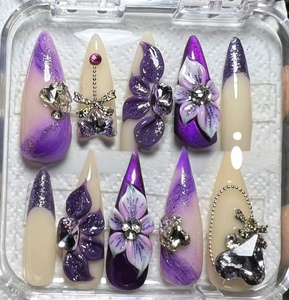 <span class=keywords><strong>Faux</strong></span> <span class=keywords><strong>ongles</strong></span> longs à talon aiguille faits main, décorés de tranches de citron vert peintes à la main et de fleurs blanches 3D, en gel souple à couverture complète, lot de 10 pièces - Product Image 3