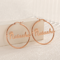 Pendientes de Aro con Letras y Nombre Personalizado, Aretes con Corona, Acero Inoxidable, Oro de 30mm, 18K, para Bebés