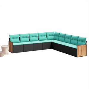 Ensemble de canapés de patio en polyrotin noir, 9 pièces avec coussins, meubles d'extérieur, style contemporain - Product Image 1