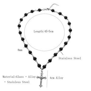 Nuova <span class=keywords><strong>Collana</strong></span> <span class=keywords><strong>Rosario</strong></span> <span class=keywords><strong>con</strong></span> Ciondolo a Croce in Metallo, Pietra di Vetro da 8mm e Onice Nero, Gioielli alla Moda per Uomo e Donna - Product Image 6