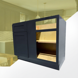 Gabinete de contratista de construcción estadounidense Suministro de gabinetes de cocina modernos estándar Estilo de coctelera Base de cierre suave Gabinete de esquina ciega - Product Image 1