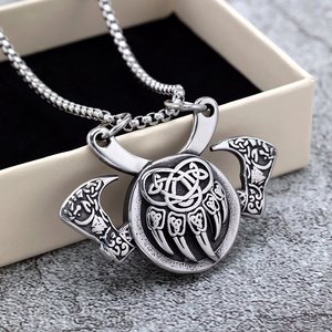 Collar con Colgante de Acero Inoxidable Estilo Nórdico Vintage para Hombre, Escudo Vikingo con Hacha, Diseño Geométrico, Joyería de Regalo - Product Image 2