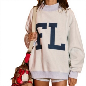 Sweat-shirt/Hoodie réversible à col montant surdimensionné à manches longues pour femme, style rétro, avec logo personnalisé et lettres appliquées, imprimé, pour l'hiver - Product Image 1