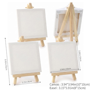 Mini toile Panwenbo 10x10cm avec <span class=keywords><strong>chevalet</strong></span>, toile tendue en coton 280g pour la <span class=keywords><strong>peinture</strong></span> artistique des enfants à l'école - Product Image 2