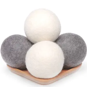 6包100% 新西兰有机美利奴羊毛可重复使用手工洗衣干衣球，带定制标志和白色和灰色
