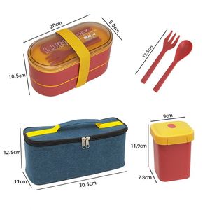 2Tier Leakproof Bento Box <b>Set</b> with <b>Lunch</b> Bag Utensils 800ml Stackable Meal Prep Container with Sauce Jar Portable BPA-Free <b>Lunch</b> - Product Image 2