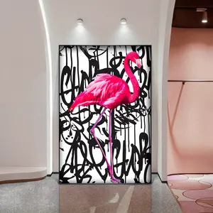 Décoration murale nordique rose <span class=keywords><strong>flamant</strong></span> rose Graffiti Art toile <span class=keywords><strong>peinture</strong></span> affiche et impression animaux mur Art photos pour fille chambre décor à la maison - Product Image 1