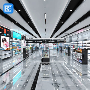 Chất lượng cao mỹ phẩm Showcase đứng giá Nước hoa hiển thị kiosk slatewall Tóc Giả Kệ mỹ phẩm hiển thị đứng với đèn LED - Product Image 6