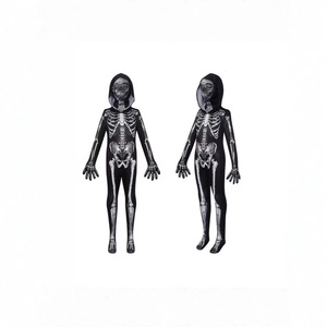 Haowu Kids Skull Hooded Bodysuit Skeleton <b>Costume</b> Halloween Horror Party Performance Outfit - Product Image 3