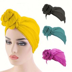 Wholesale Womens Ethnic Polyester Big Flower Turban Beanie Elegant Cap Plain Head <b>Wrap</b> Outdoor Stretch Long Scarf - Product Image 1
