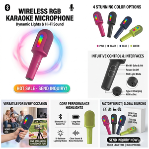 Micrófono LED RGB Inalámbrico Portátil con Efecto de Luz Colorido, Altavoz BT para Niños y Adultos, Ideal para Fiestas - Product Image 5