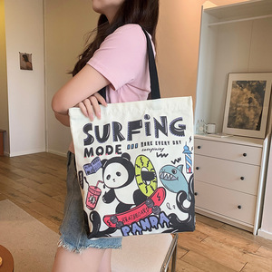 Sac à bandoulière grande capacité en toile à <span class=keywords><strong>deux</strong></span> sangles, motif dessin animé, pour femme, avec fermeture éclair, idéal pour l'école ou les cours, écologique, vente en gros usine - Product Image 4