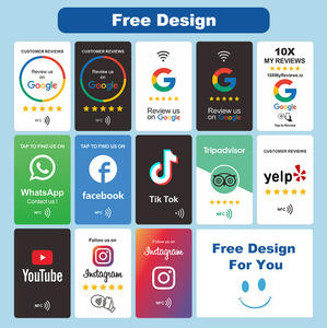 Carte d'Avis Google en PVC <span class=keywords><strong>à</strong></span> Design Personnalisé RFID NFC 13,56 MHz, Carte de Visite RFID pour Facebook <span class=keywords><strong>WhatsApp</strong></span> Instagram - Product Image 2