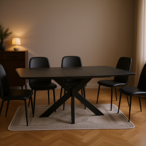 Table à manger moderne extensible en marbre noir avec pieds en métal en forme de X, de 62,4 à 78,15 pouces, pour les dîners et les fêtes - Product Image 2