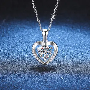 Fine Jewelry Real Moissanite Pendant Necklace Moissanite Diamond Heart 925 Sterling Silver Necklaces Women