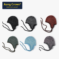Bonnet en laine mélangée rayé et moelleux avec cache-oreilles, long cordon tressé à nouer sous le menton, coupe-vent, pour le ski et l'hiver
