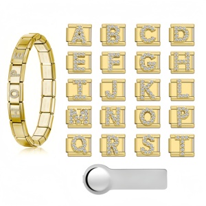 Bracelet à breloques italien personnalisé en acier inoxydable, lettres dorées, vente en gros, bracelet à breloques DIY, bracelet pour femme, cadeau d'anniversaire - Product Image 1