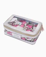 Sac de Mahjong américain en PU blanc avec fenêtre transparente, doublure florale éléphant pastel, fermeture éclair à pompon, étui de rangement de tuiles de voyage, vente en gros
