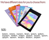 Sacs d'emballage holographiques plastique mylar pochettes plates refermables fermeture éclair laser avec logo personnalisé