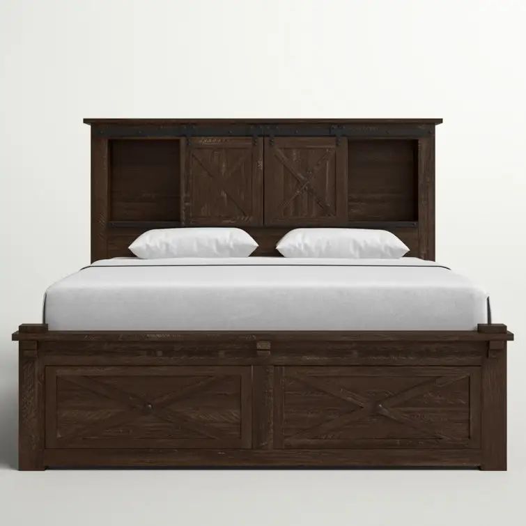 DB360 classic oak solid king size dark wood double barn bed storage designs with box platform bed frame with wooden slats