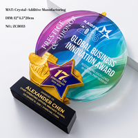 Nouveau trophée étoile dorée 3D en cristal rond, design dégradé arc-en-ciel, récompense pour les champions d'équipe et la reconnaissance des employés