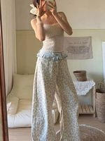 Celana Jeans Wanita Motif Leopard Ringan dengan Logo Kustom, Desain Sambungan Oversize, Celana Jeans Wanita Ukuran Besar yang Dicuci